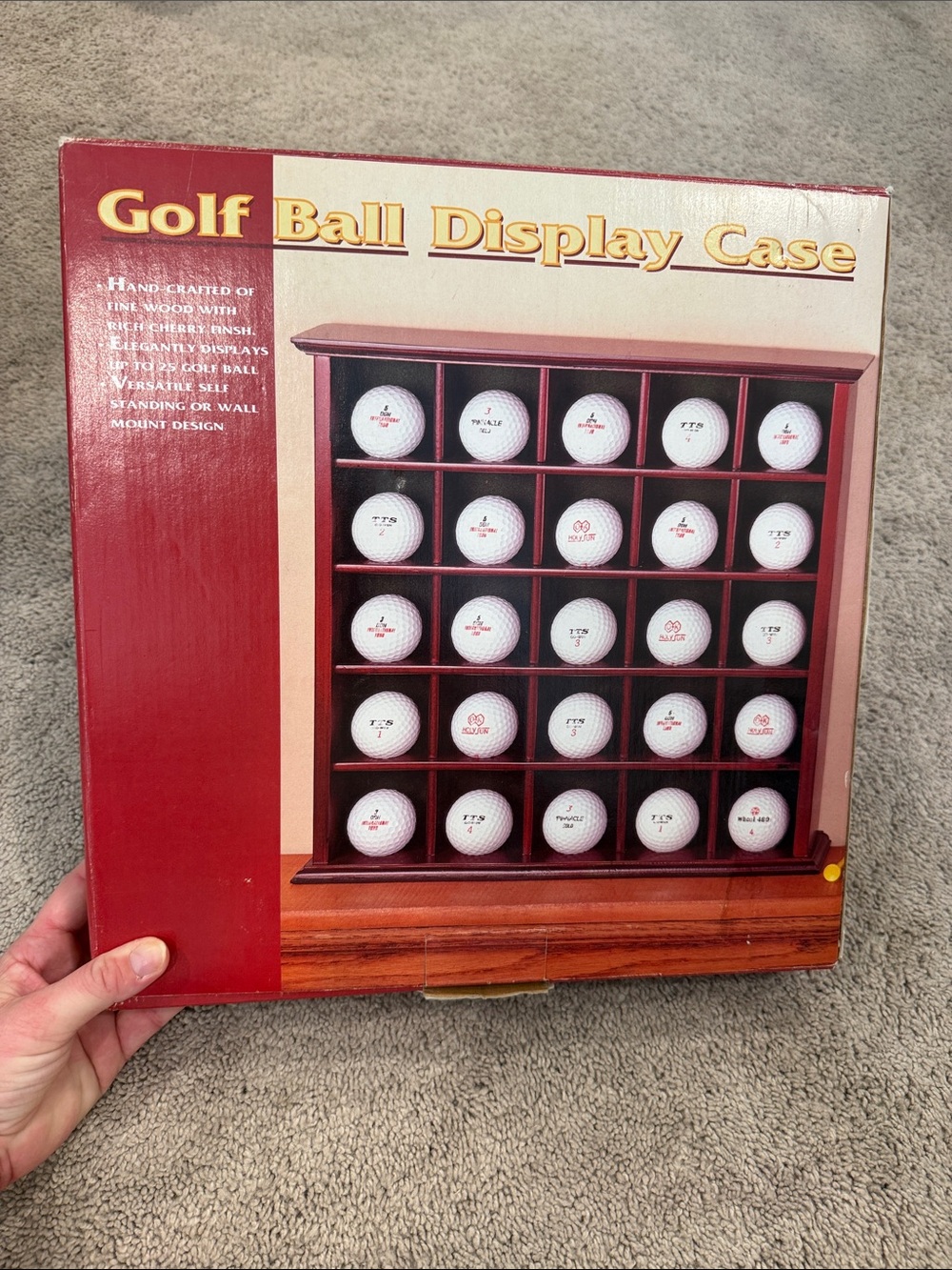 Golf Ball Display Case - Red Wood Finish / NEW Golf Ball Display Case 25 Balls